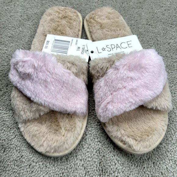 New L*Space pink/tan Cloud Slippers NWT Size M-L Super comfy - Picture 2 of 10